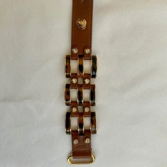 Henri Bendel Logo Cuff Bracelet Vintage Goldtone,  Tortoise & Rhinstone - Picture 2 of 7